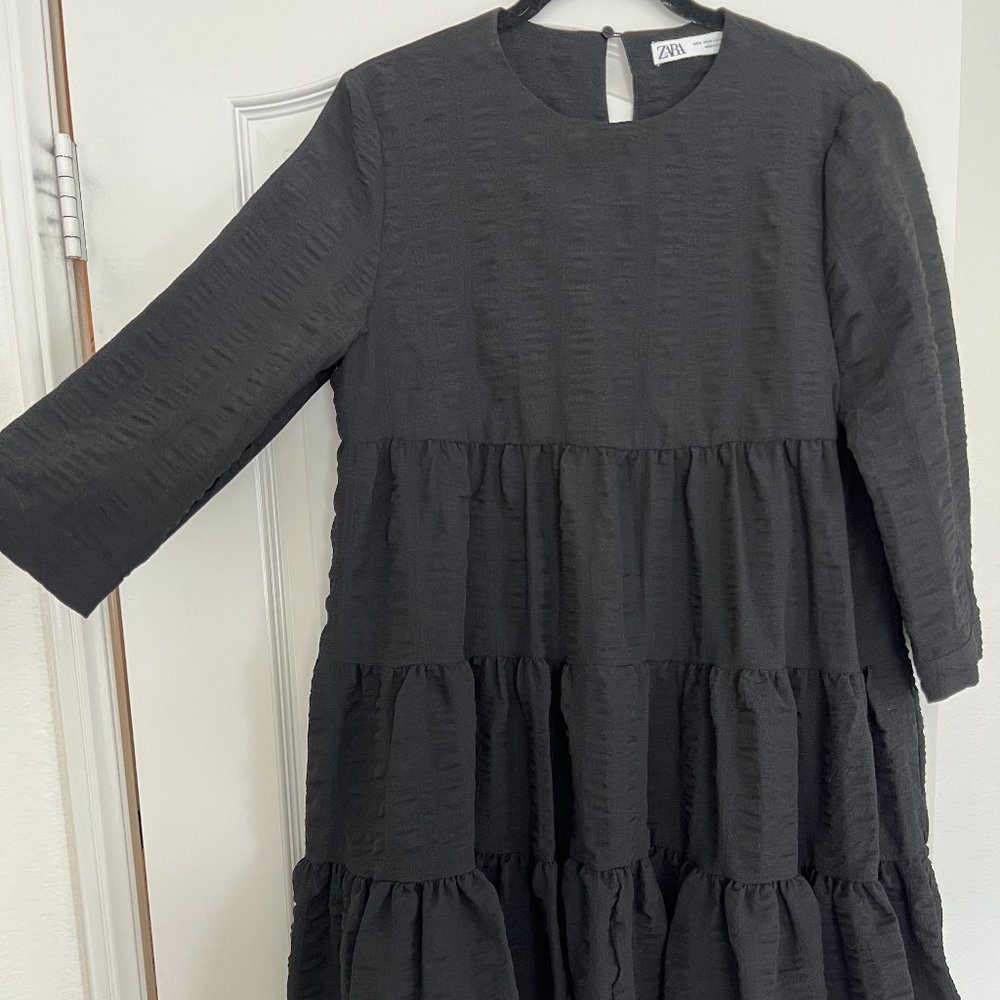 Zara Black Tiered Crinkled Dress